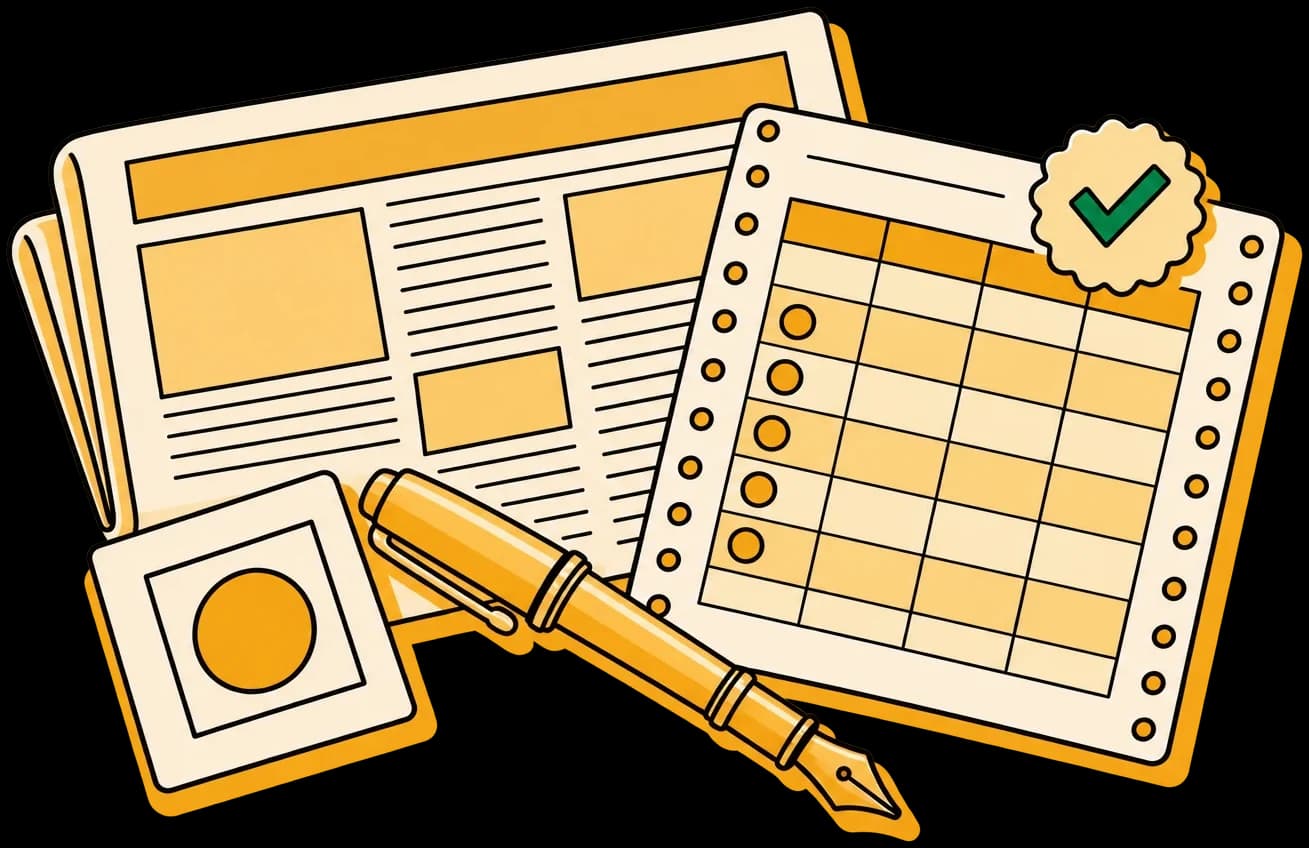 A newspaper, a fountain pen and a verified data sheet